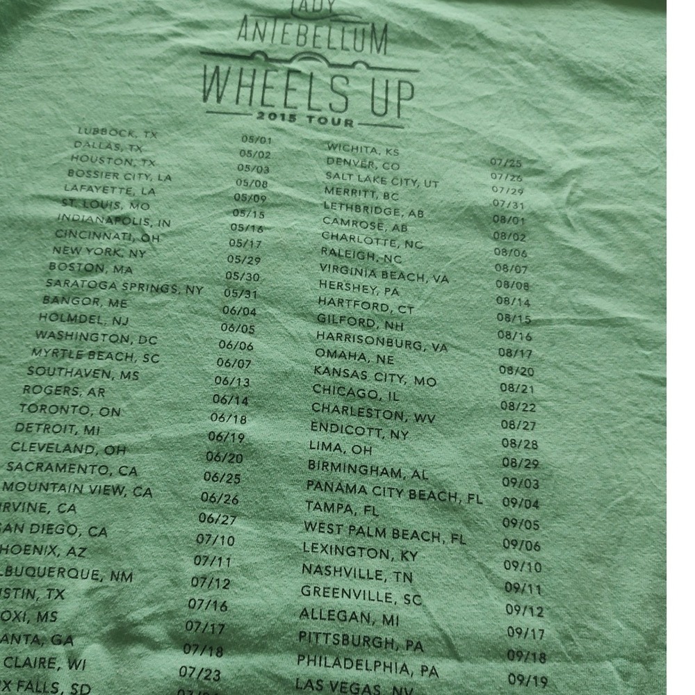 Lady Antebellum Wheels Up 2015 Tour Shirt Men Medium Comfort Color Green Concert